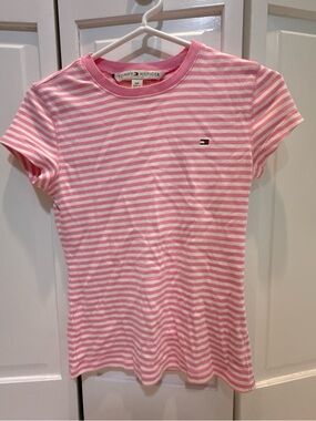 Tommy Hilfiger Pink & White Striped Short Sleeve Tee